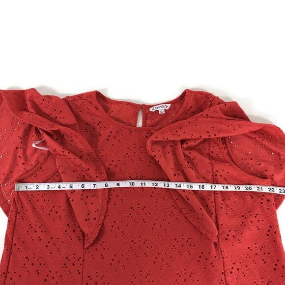 NANETTE Nanette Lepore Eyelet Flutter Sleeve Blouse Womens Medium Orange Stretch - Picture 7 of 11